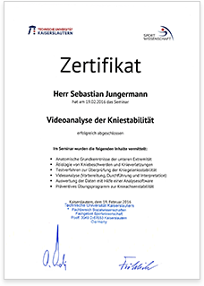 Certifikat, for video analyse af knæstabilitet.
